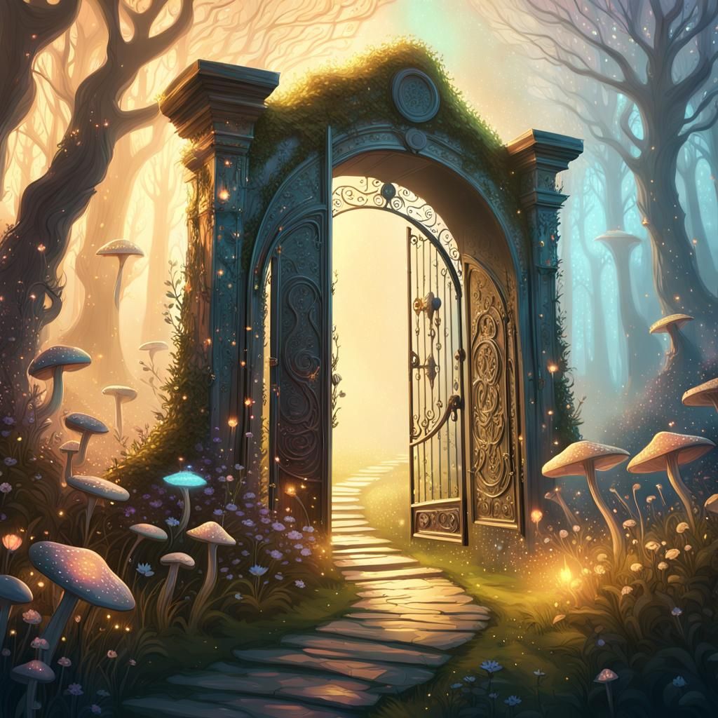 Mystical Faerie Gate to Enchanted Realms in Vibrant Dreamsca...