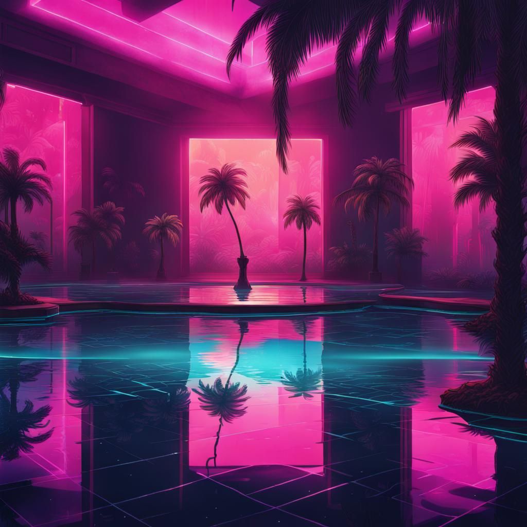 Synthwave Underwater Room with Stage Lighting