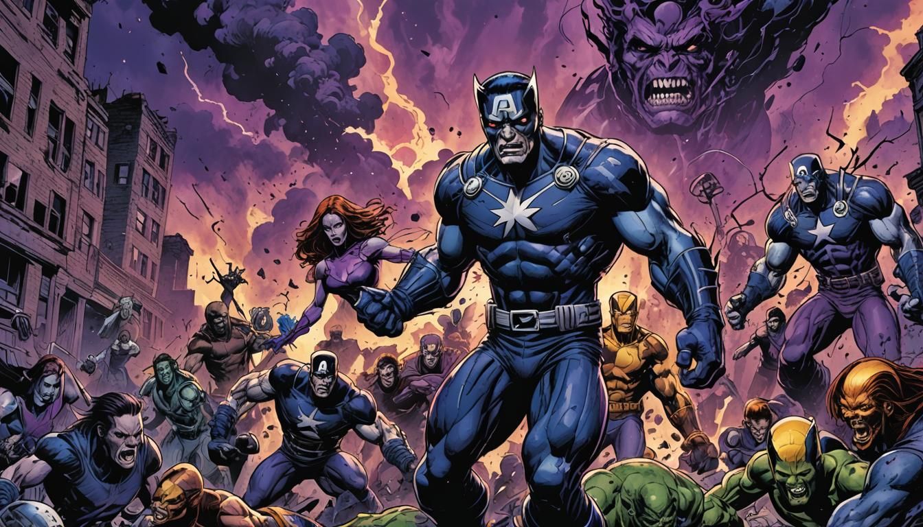Undead X-Men Avengers Attack Ruined City: Comic Art