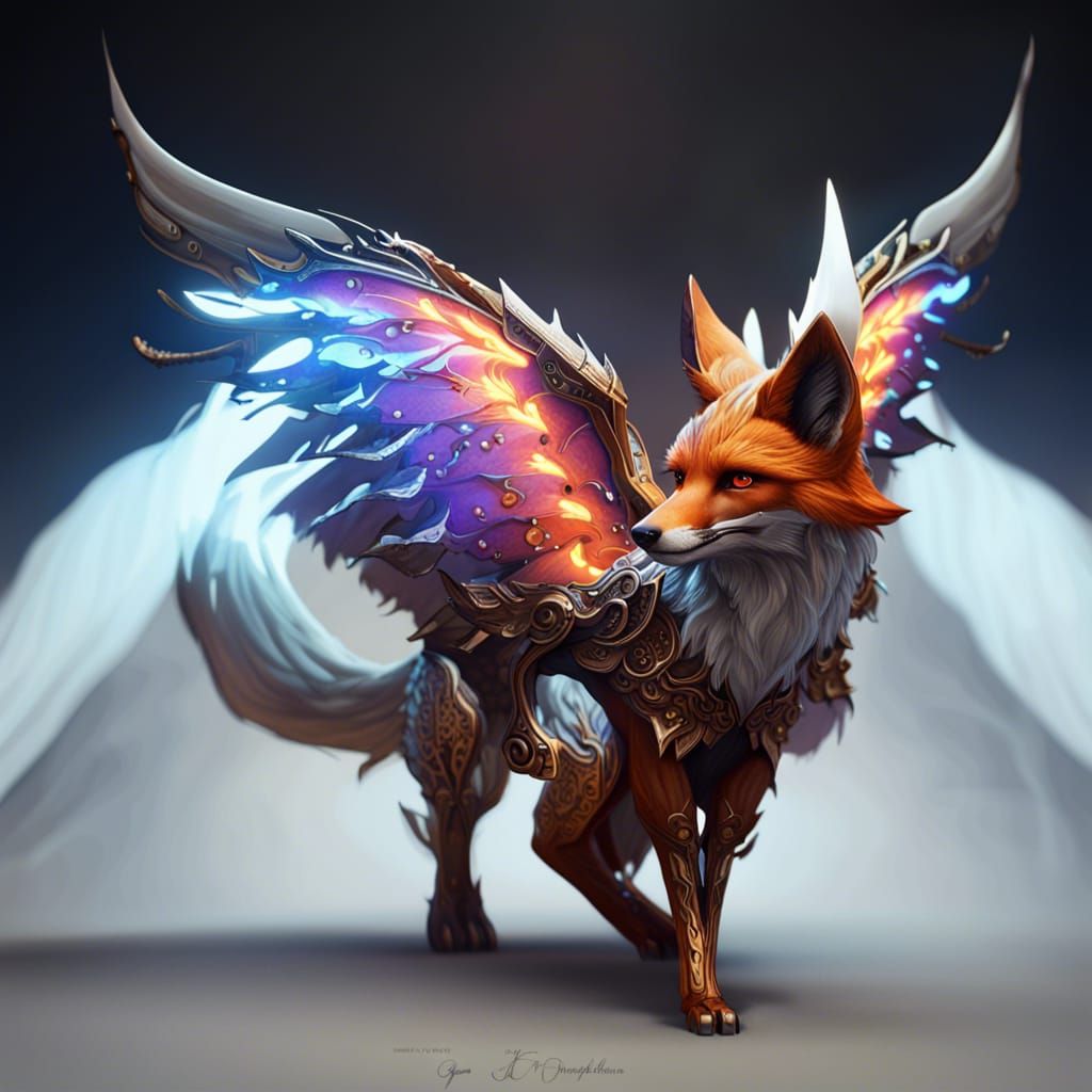 Winged Fox in Dark Fantasy Style