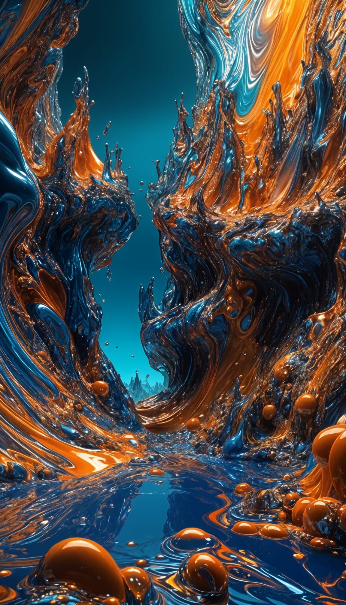 Abstract Metallic Liquid Background in Blue and Orange