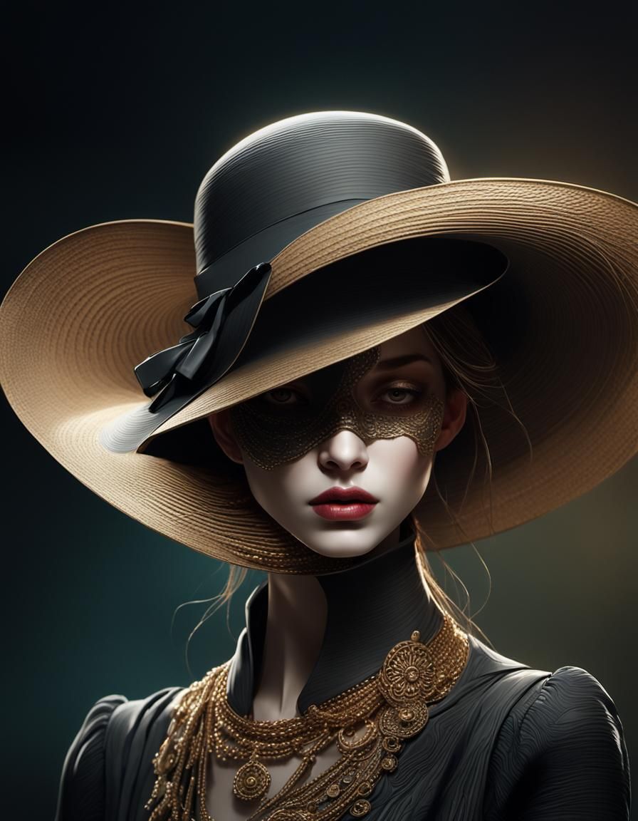 Mysterious Woman in Hat: Hyperrealistic Digital Art