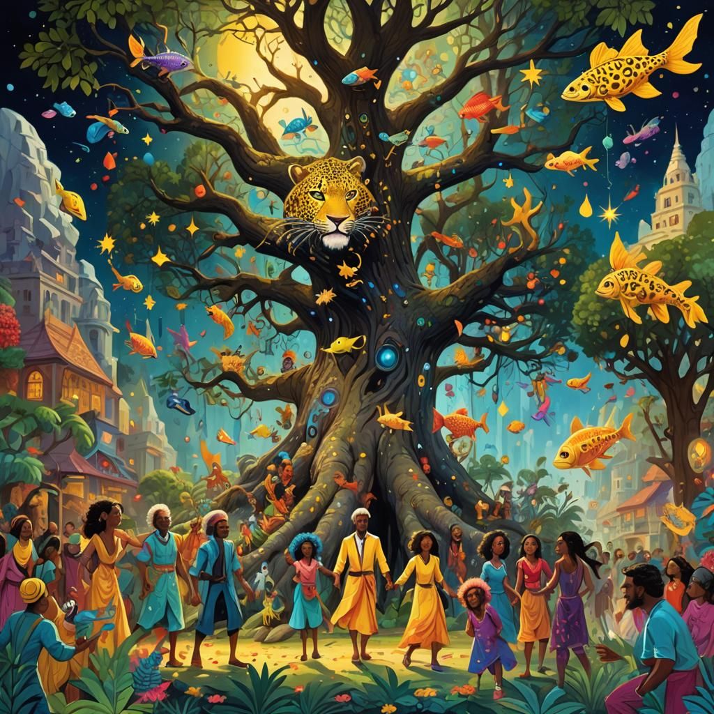 Divine Family Celebrates Near the Tree of Time