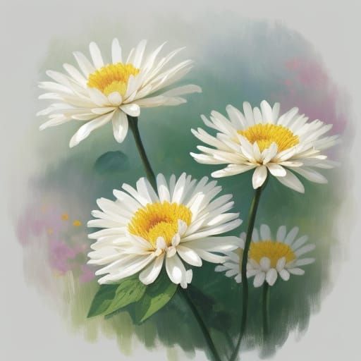 Vibrant Neo-Impressionist Chrysanthemum in Sun-Drenched Gard...