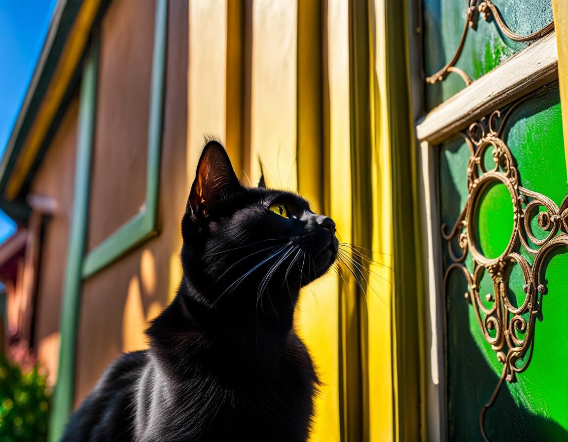 Black Cat with Butterfly, Hyperrealistic Close-Up