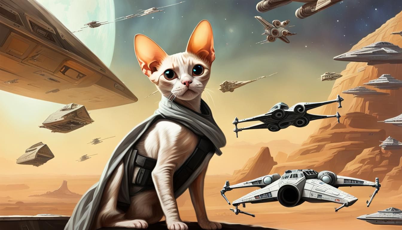 Calico Sphinx Cat Piloting X-Wing in Space Battle