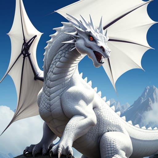 Majestic White Dragon with Stunning Backdrop
