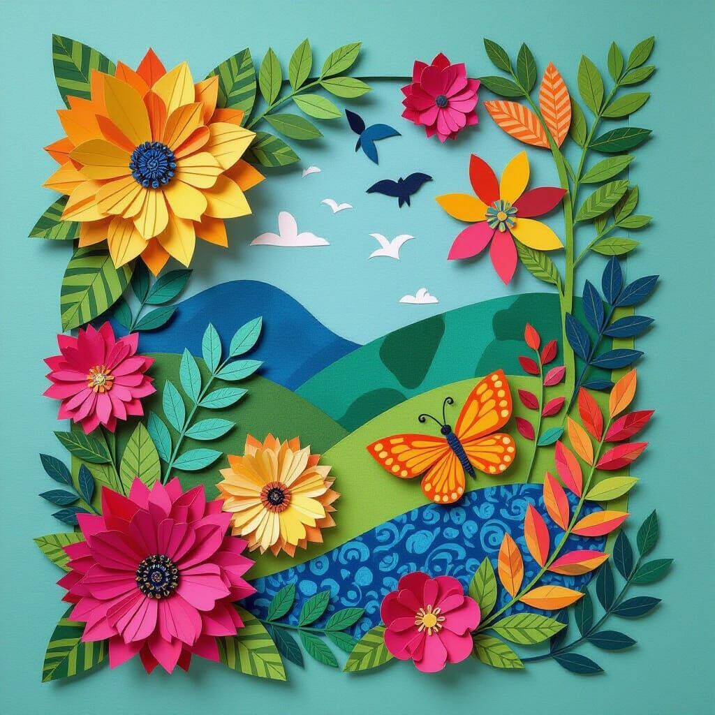 Whimsical 3D Paper Collage with Intricate Textures