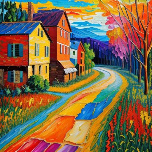 Expressionist Mosaic Landscape in Impasto Acrylic Style