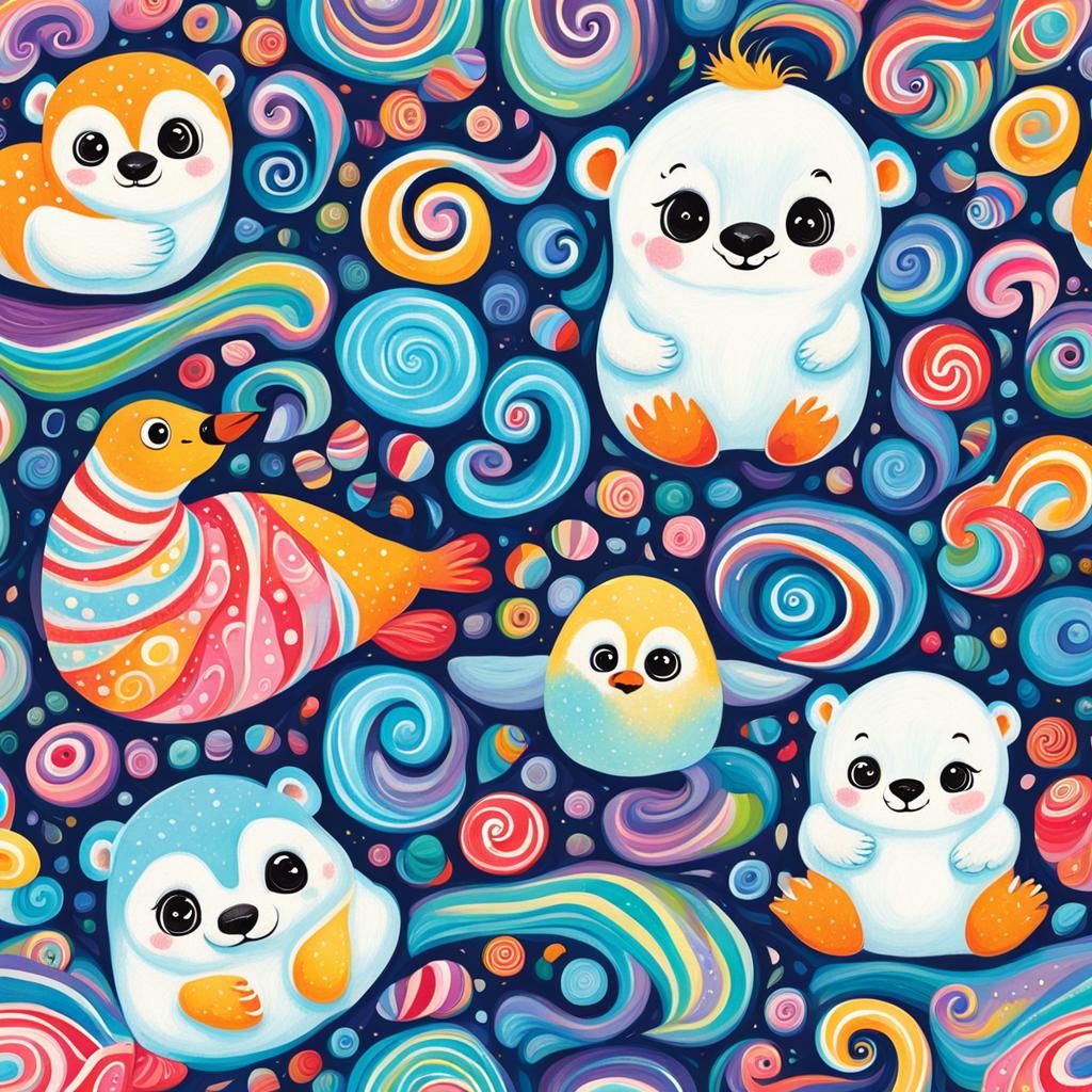 Adorable Baby Animals in Gouache Candyland