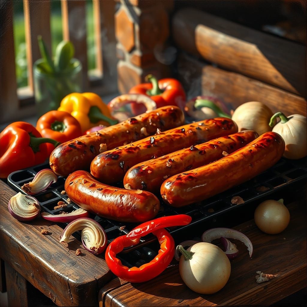 Sizzling Sausages on Grill in Chiaroscuro Style