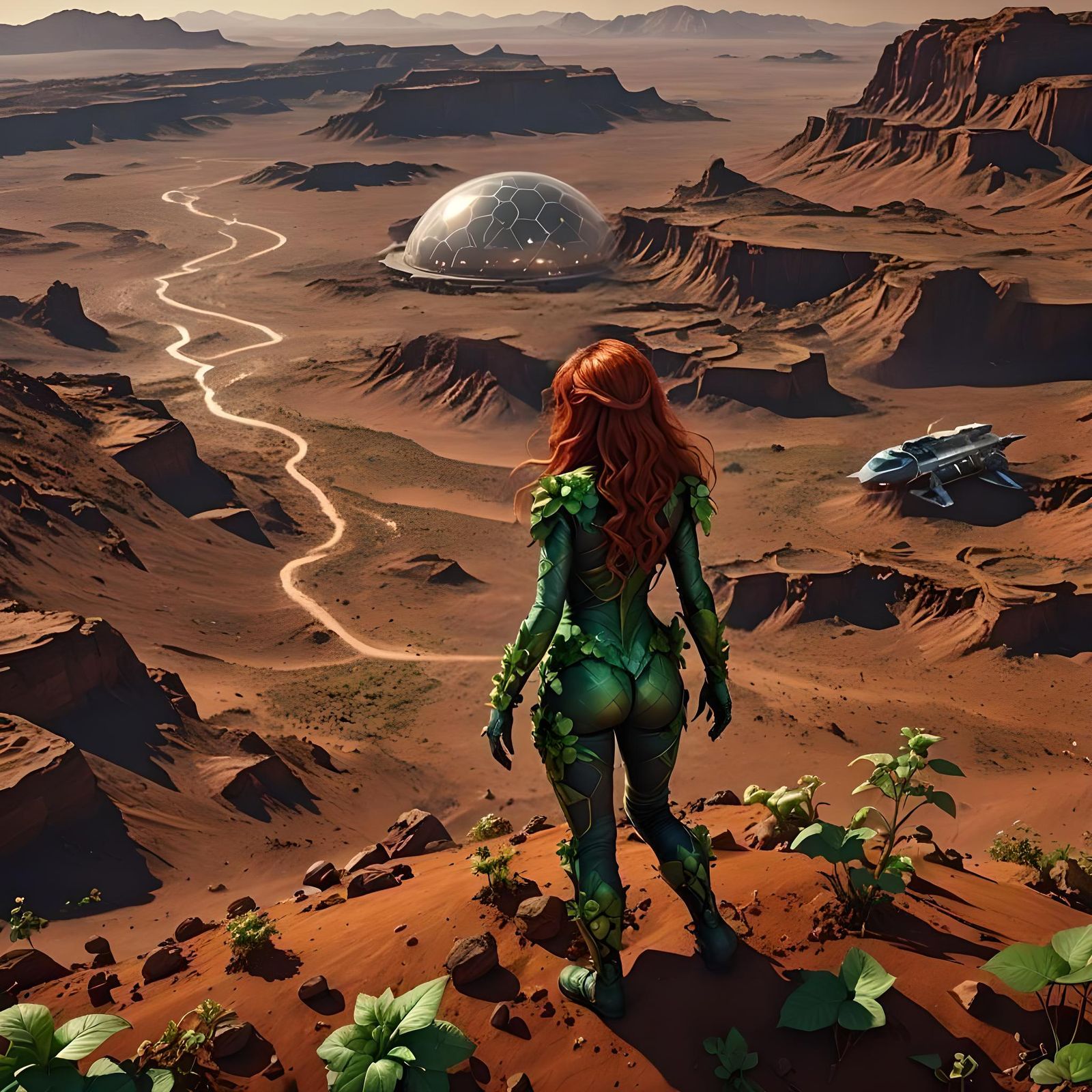 Overgrown Futuristic Glass Domes on Mars