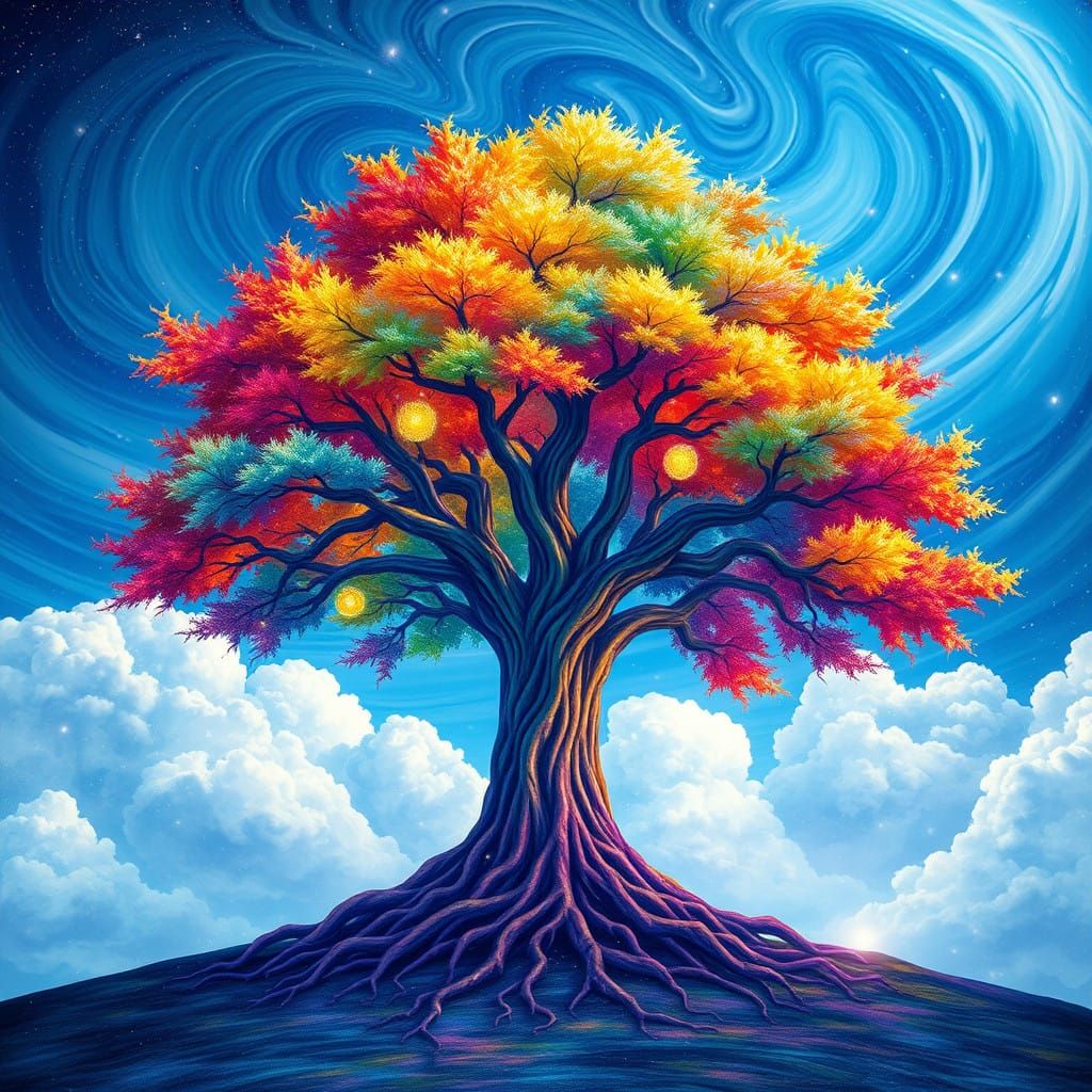 Majestic Seven Colors Tree Radiates Celestial Wonder