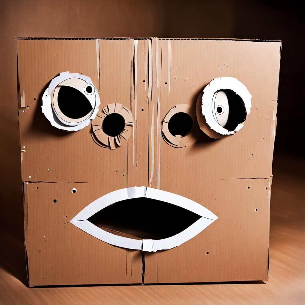 Abandoned Cardboard Sculpture with Piercing Eyes