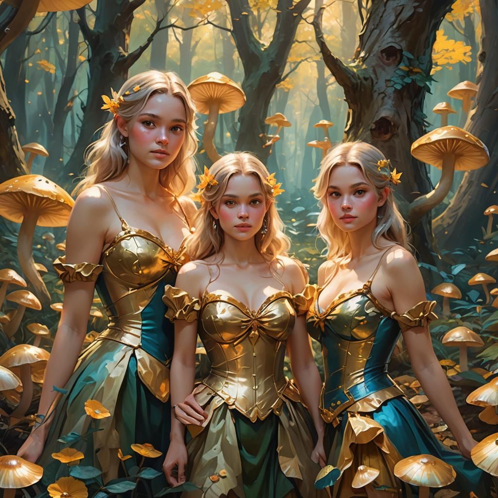 Busty Dwarves in Magical Forest, Willem de Kooning Style