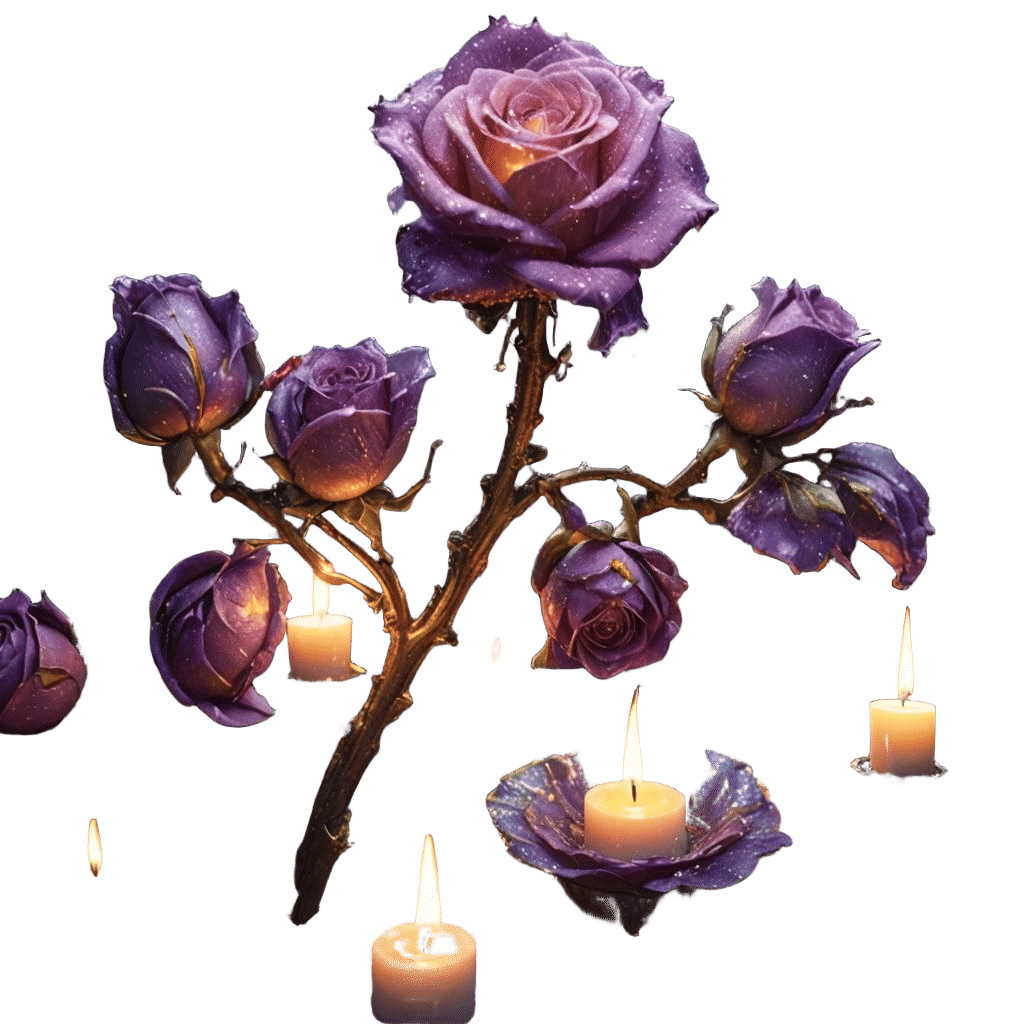 Deep Purple Rose with Candles: Dark Fantasy Art
