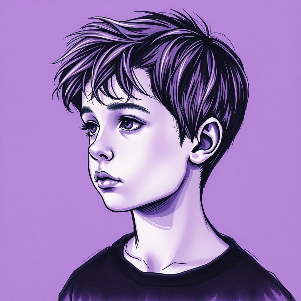 Surreal Monochromatic Portrait of a Contemplative Boy in Cha...