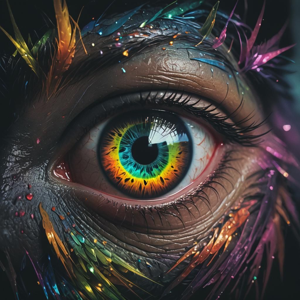 Magical Rainbow Eye Close-up: Cinematic Film Still