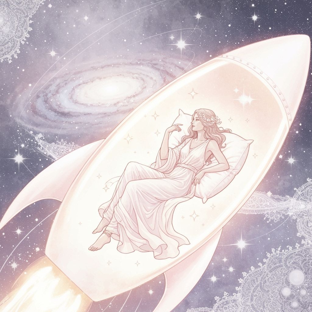 Aphrodite in Spaceship, Watercolor with Fractals