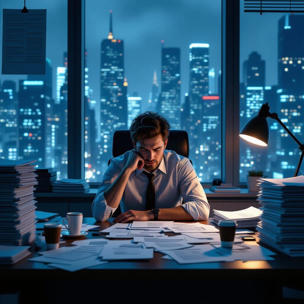 Dystopian Office Scene in Futuristic Style