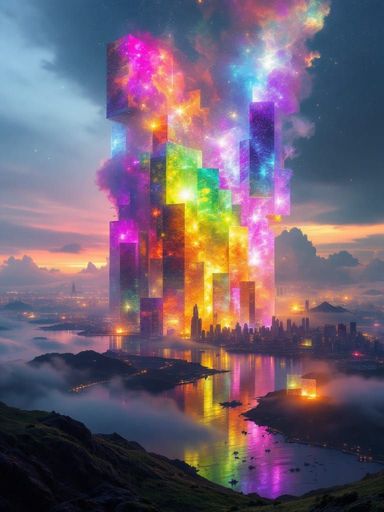 Futuristic City in Galaxy Glass: Atmospheric Perspective