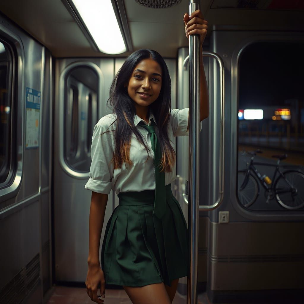 Photorealistic Portrait of Indian Woman in Subway