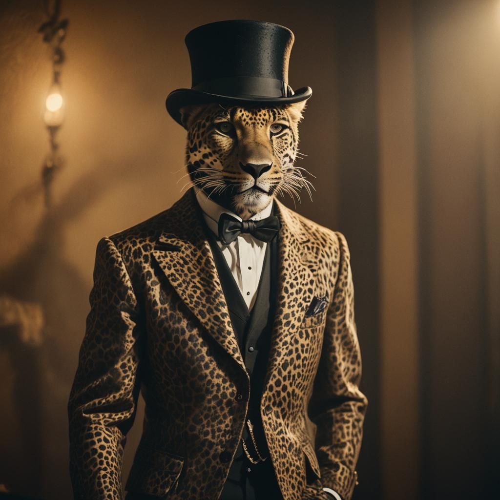 Leopard in Suit and Top Hat, Cinematic Style
