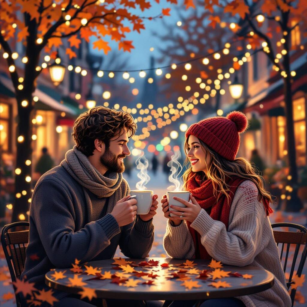 Cozy Autumn Evening at Café in Concept Art Style