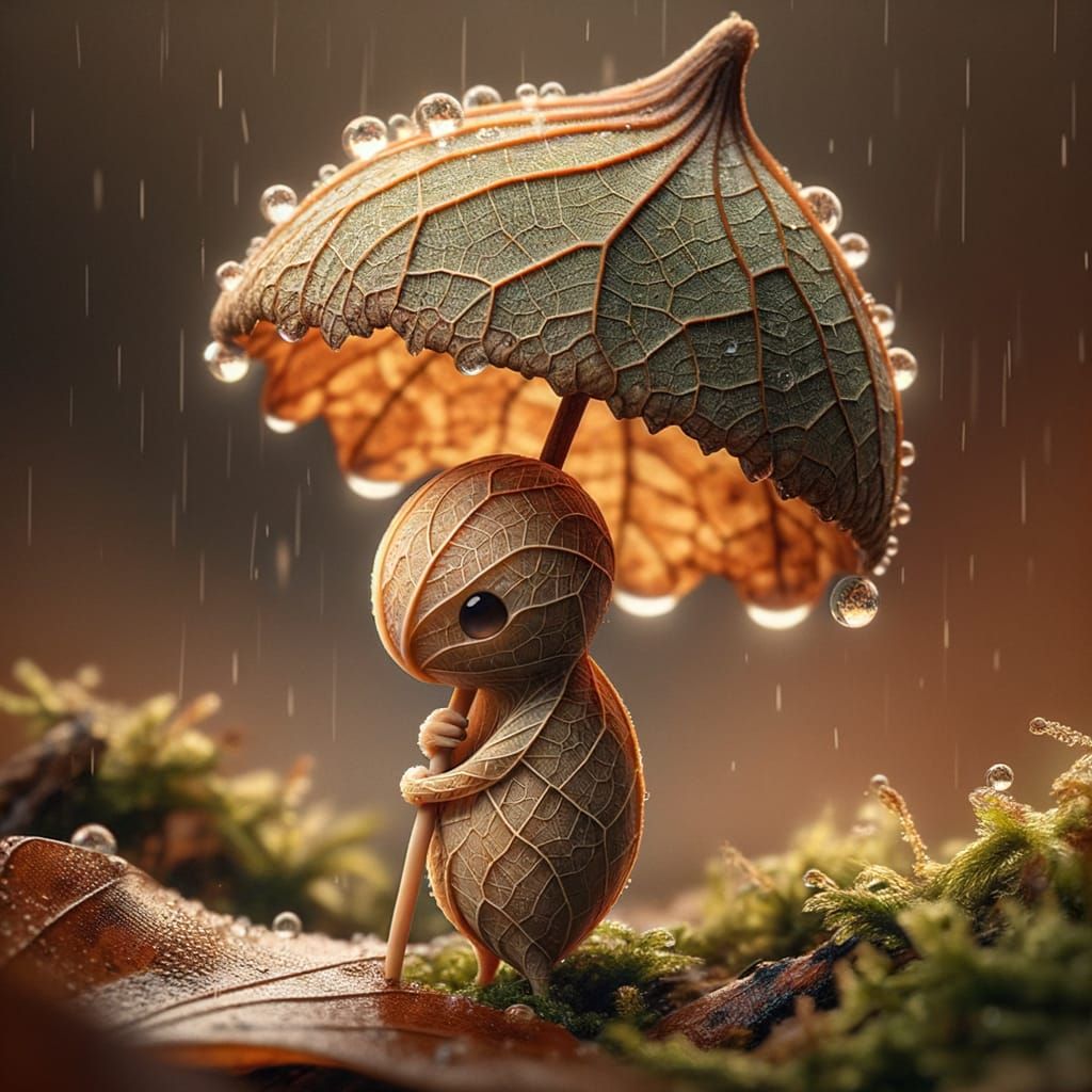 Miniature Autumn Leaf Spirit with Acorn Umbrella