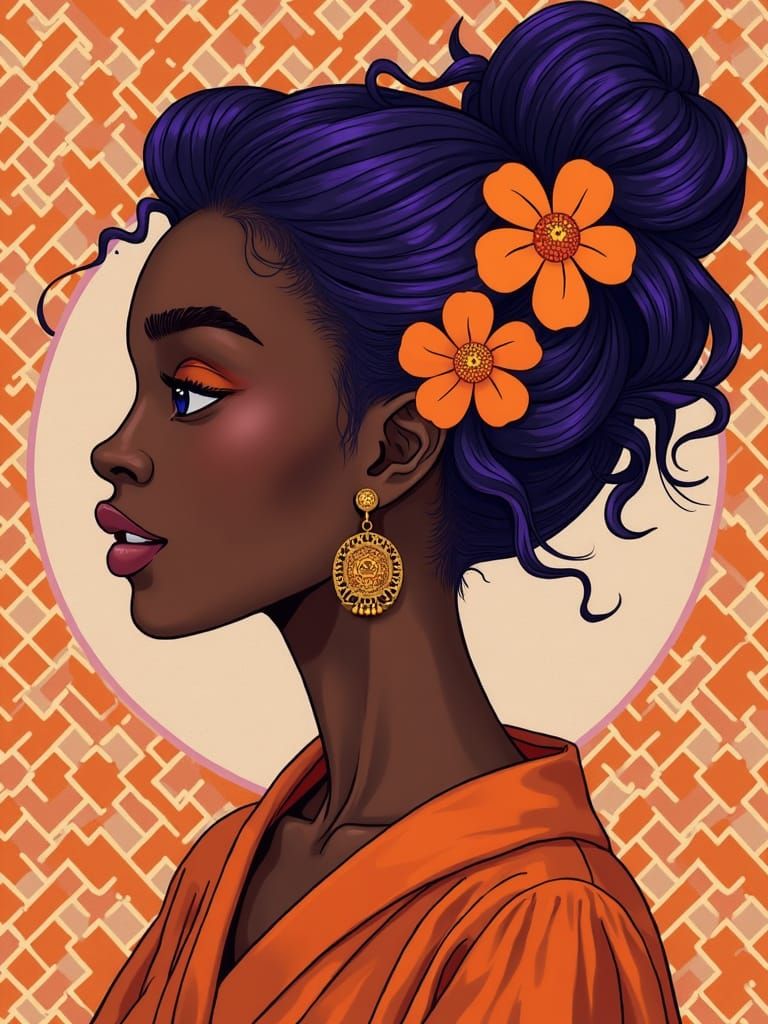 Elegant Woman with Flowers in Geometric Art Style