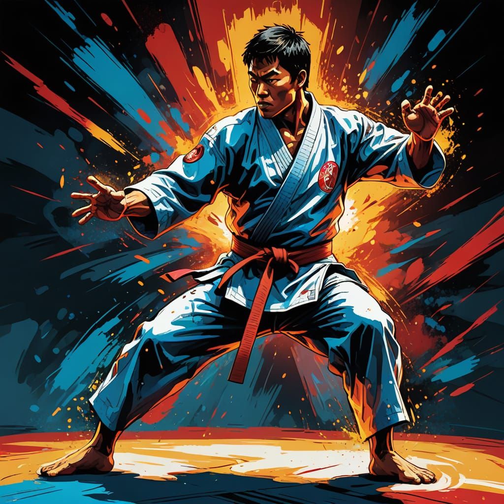 Karate Fighter Kicks in Comic Book Style