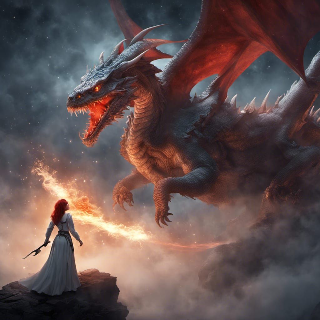 Medieval Woman Rides Dragon in Dark Fantasy Art