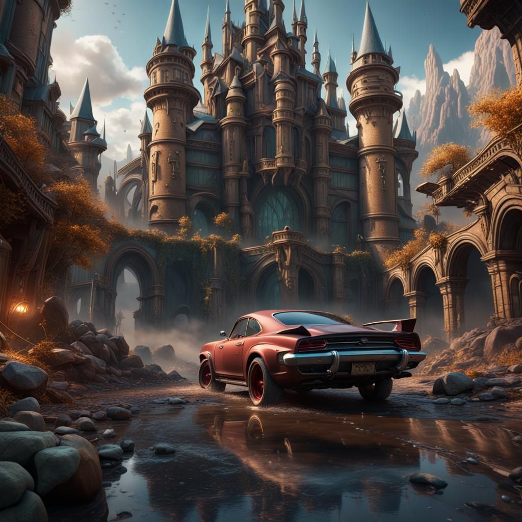 Detailed Cars in Fantastical Matte Painting