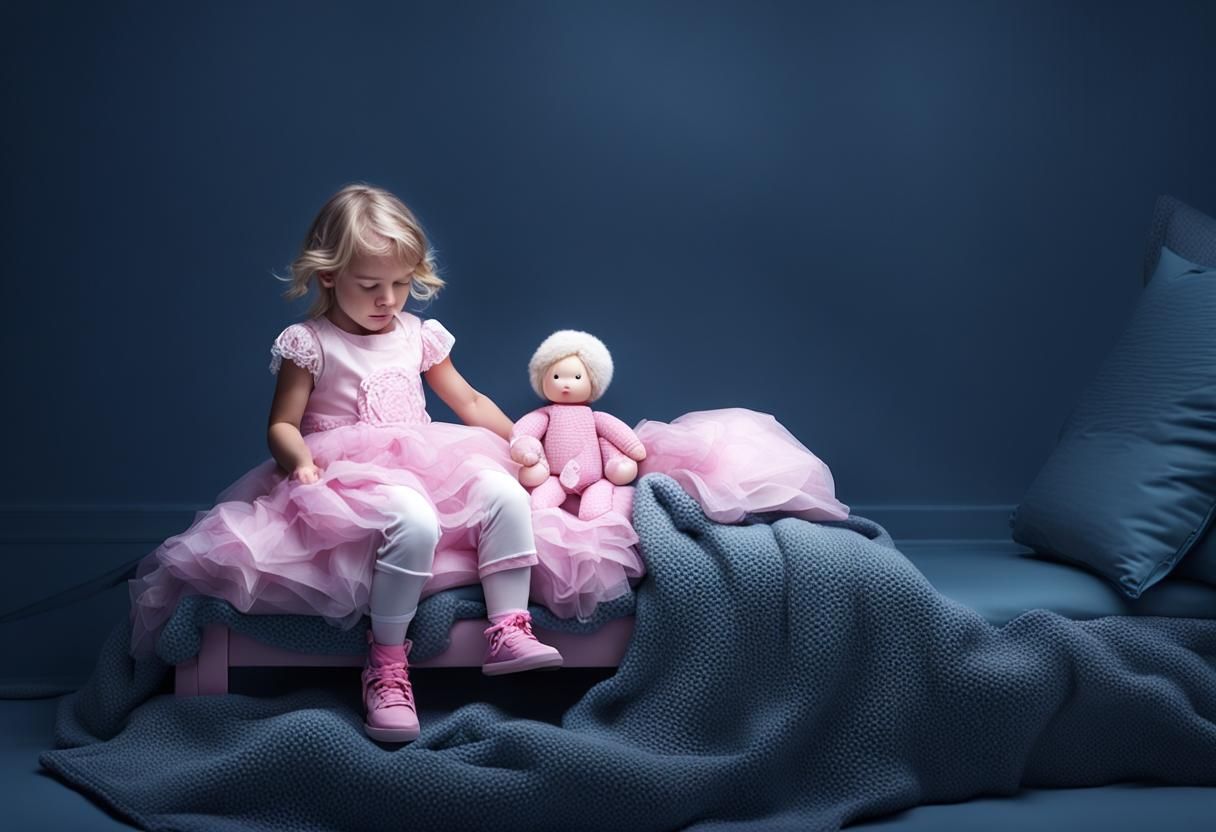 Toddler Sleeping with Doll, Digital Matte Painting