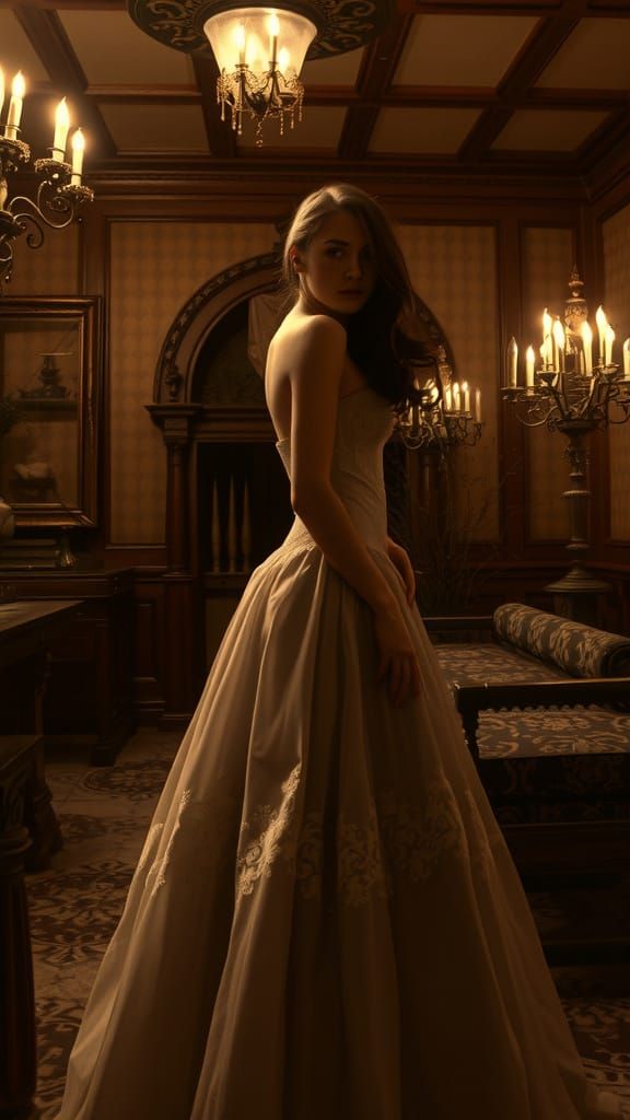 Ethereal Sepia Siren in Victorian Mansion