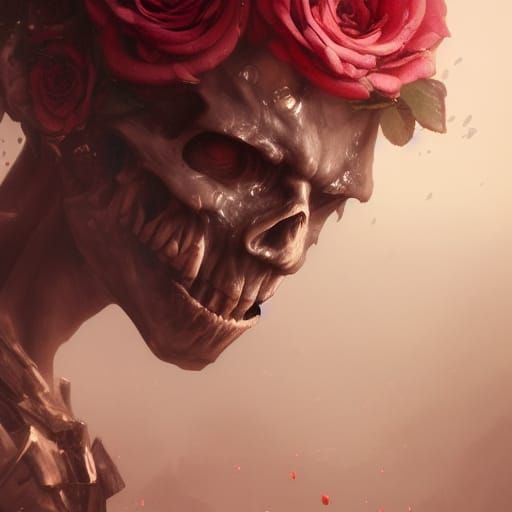 Cracked Skull with Roses: Dark Fantasy Concept Art