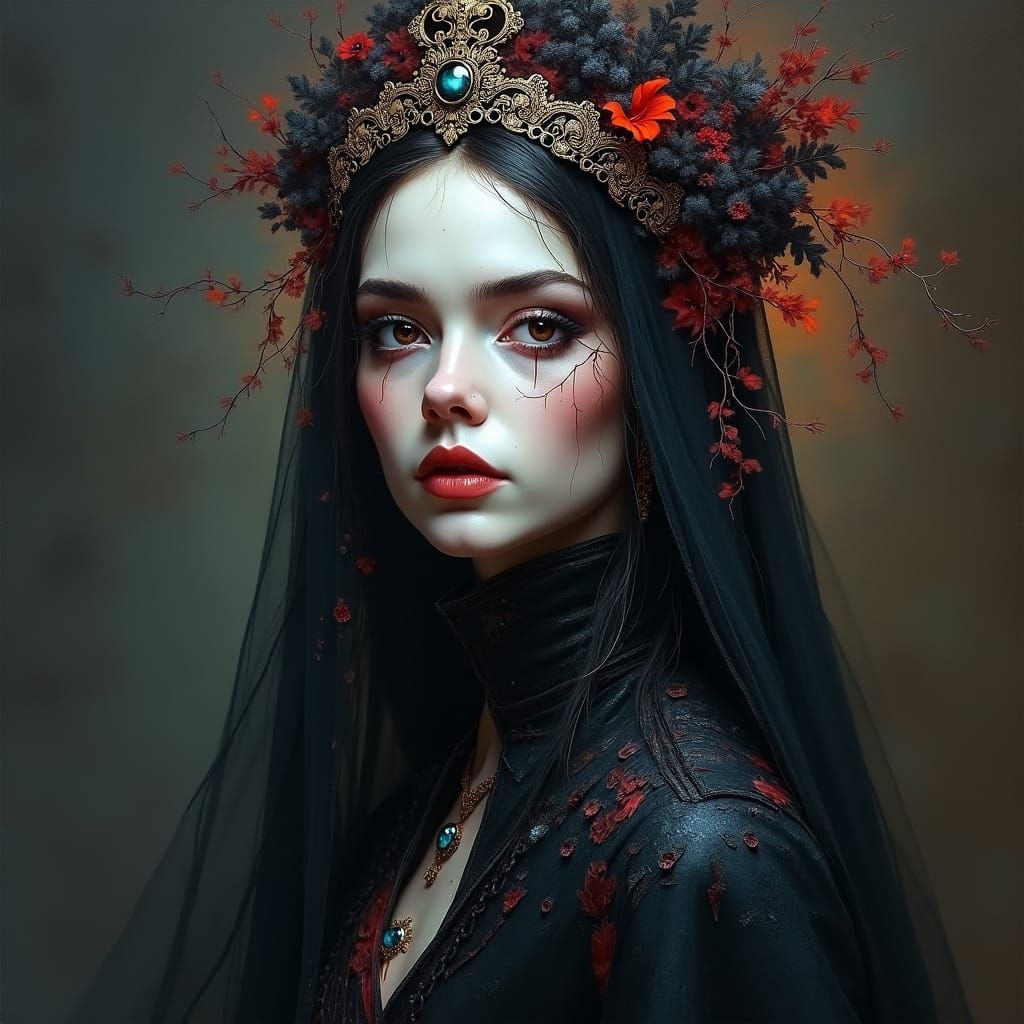 Regal Queen in Dark Fantasy, as Digital Art