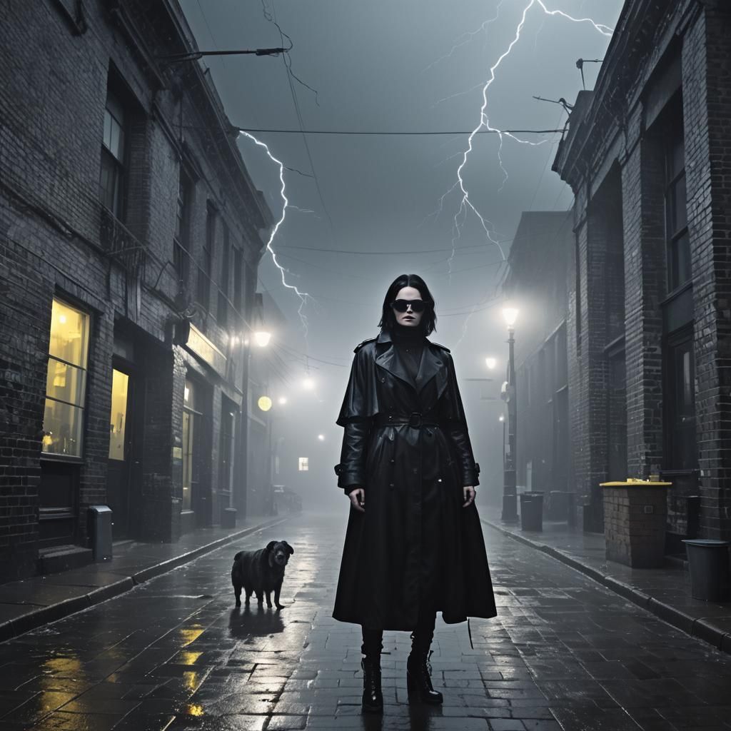 Goth Robot Model in Ruined Coffee Shop