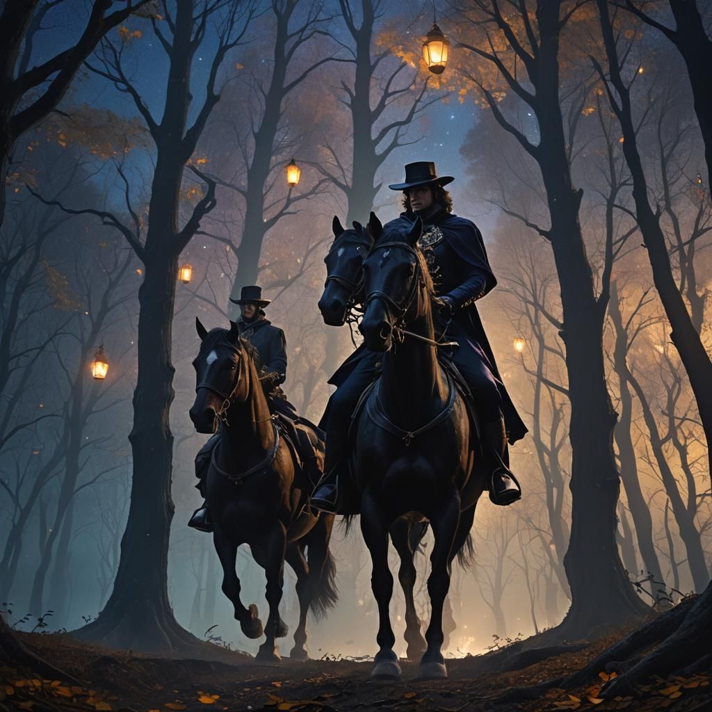 Highwayman on Horseback in Dark Forest