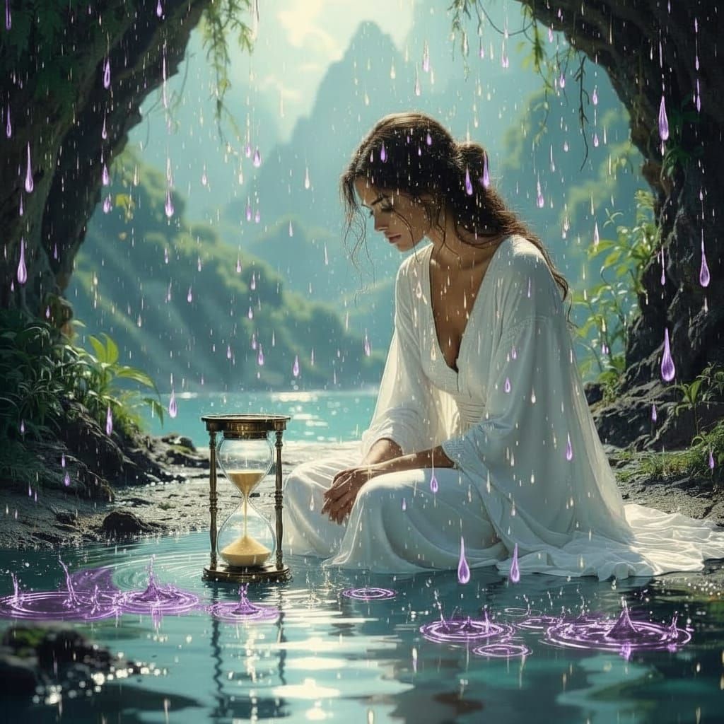 Ethereal Hourglass in Extinct Volcano, Dreamy Art