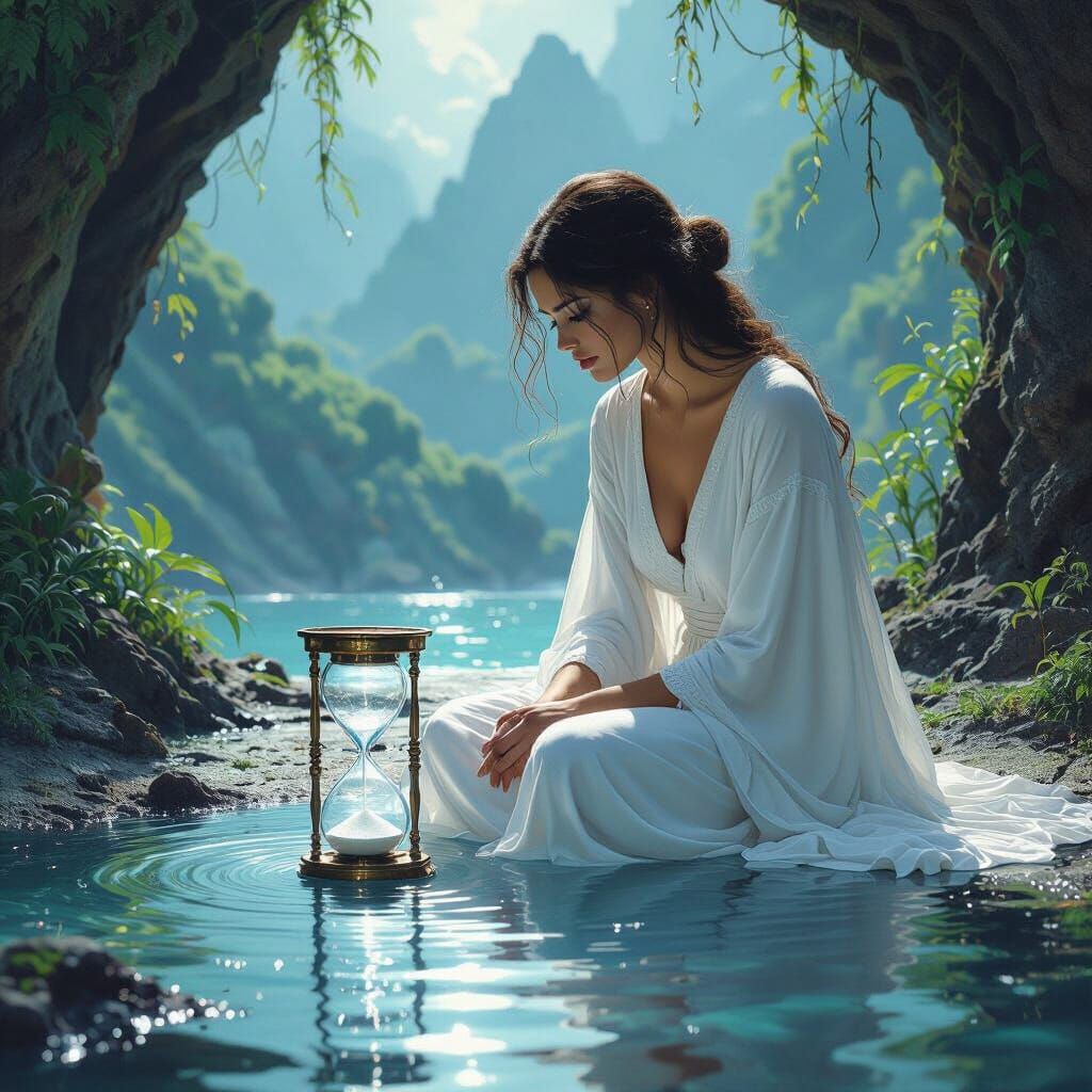 Ethereal Hourglass in Extinct Volcano, Dreamy Art