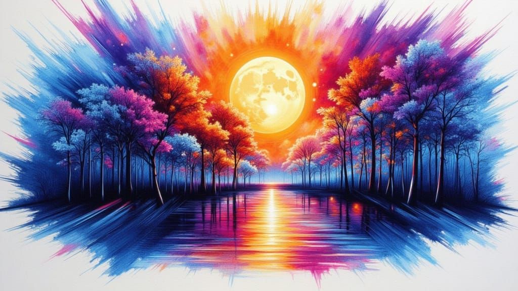 Surreal Moonlit Dreamscape as Digital Watercolor Art