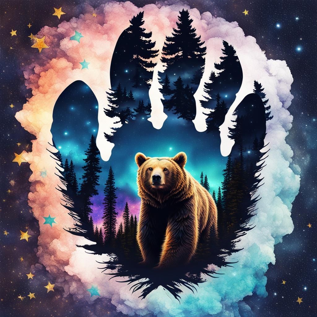 Starry Night Bear Paw Double Exposure Art