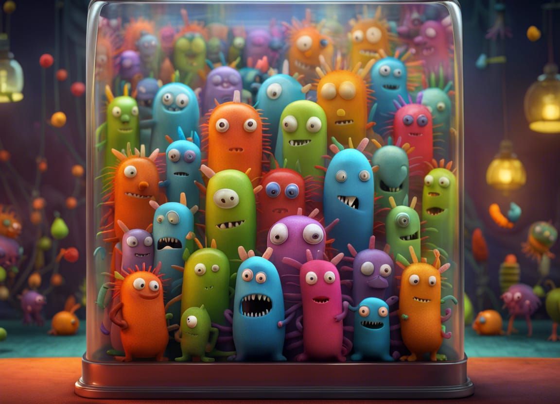 Adorable Baby Monsters in a Tank, Whimsical Render