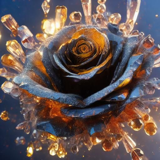 Crystal Hand Holding Black Rose: Glass Art