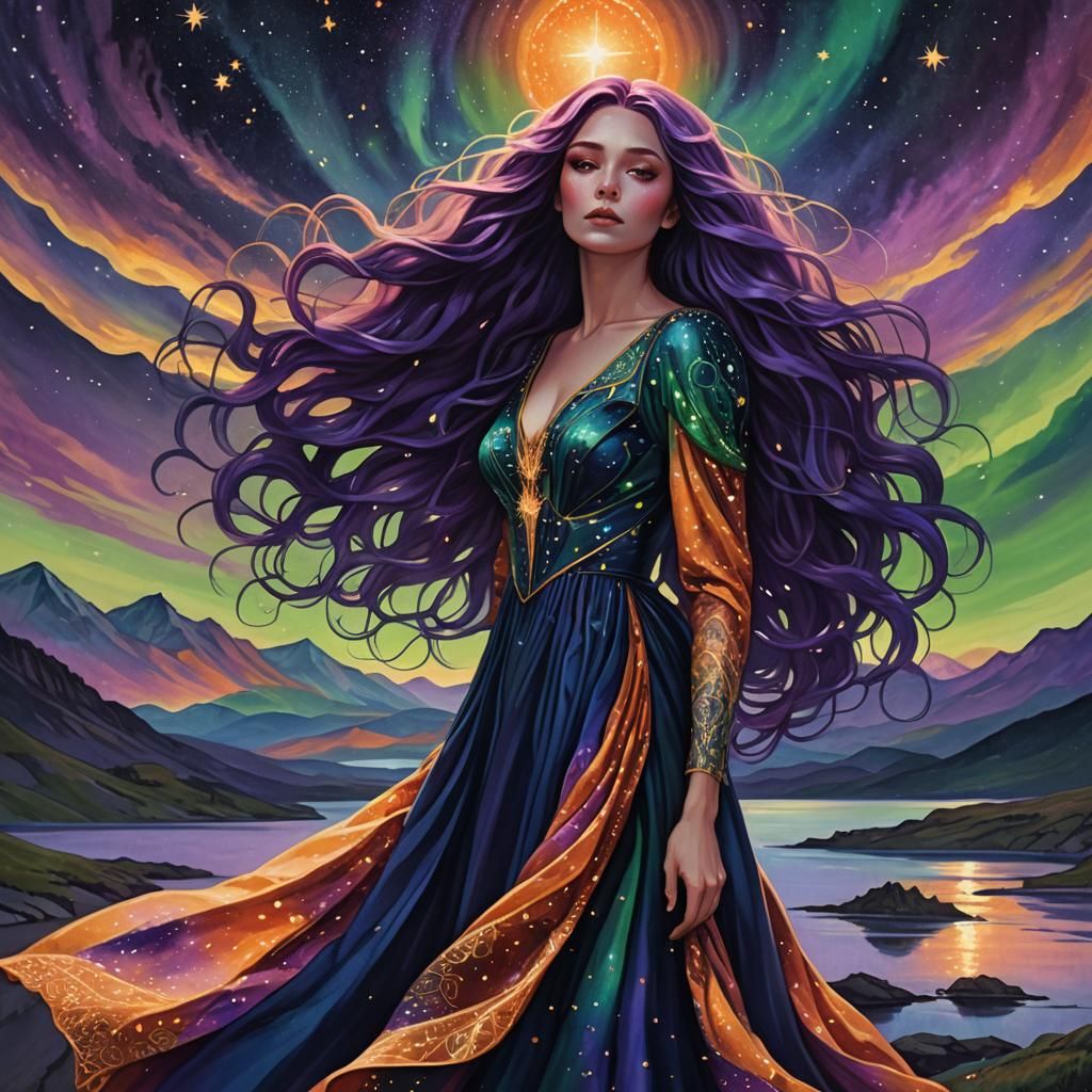 Woman Gazing at Alien Landscape in Fantasy Art Style