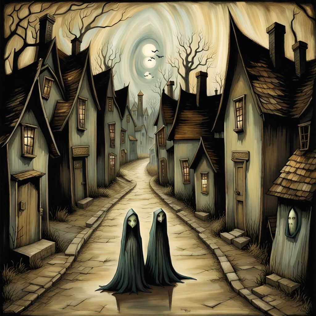 Haunted Village Street in Art Brut Style