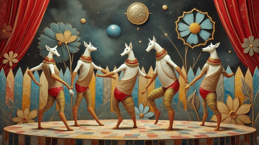 Cartoon Dogs Dance on Stage in Vintage Style