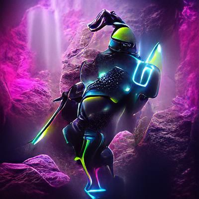 Cyberpunk Scuba Knight in Neon City