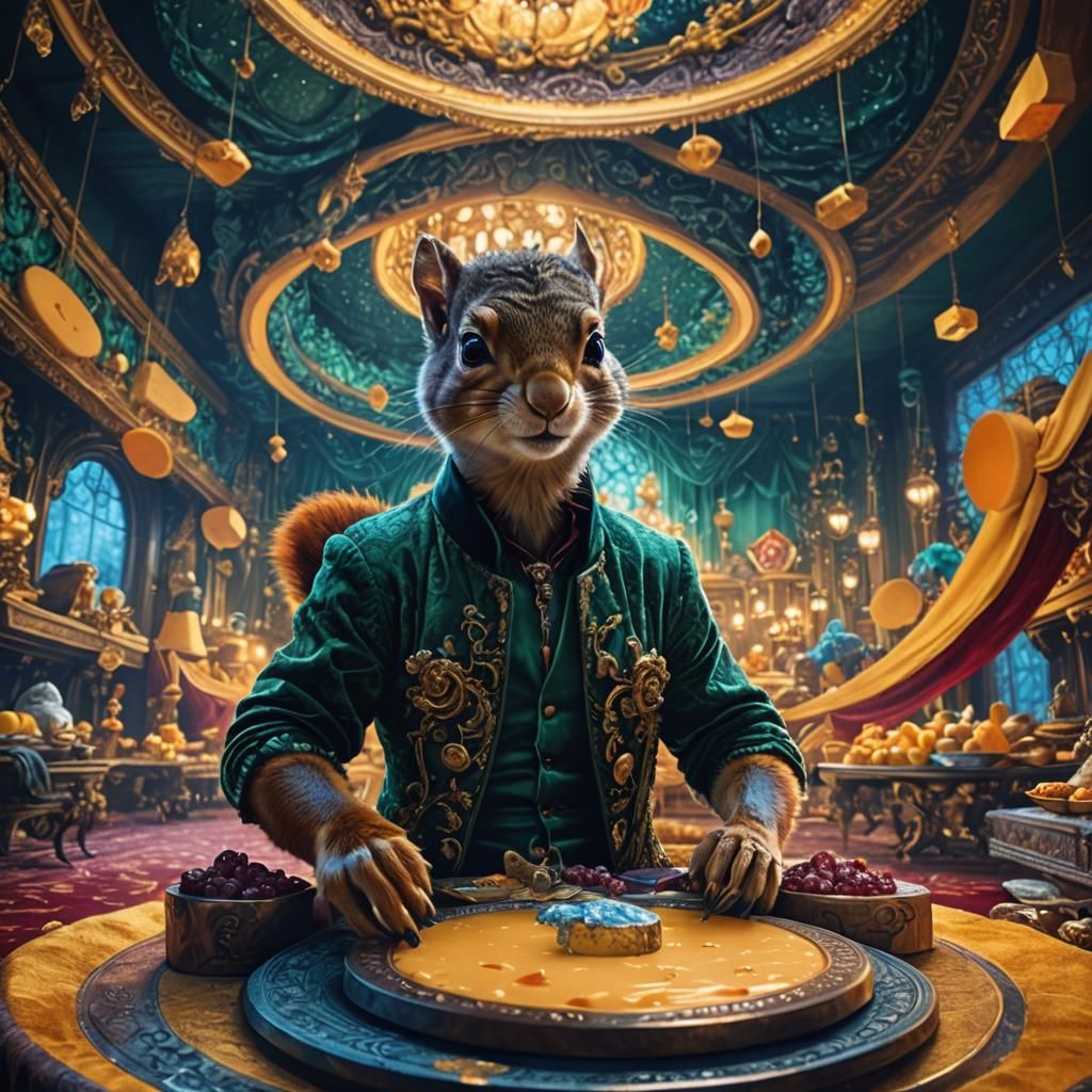 Squirrel in Cheese Room: Fantasy Art